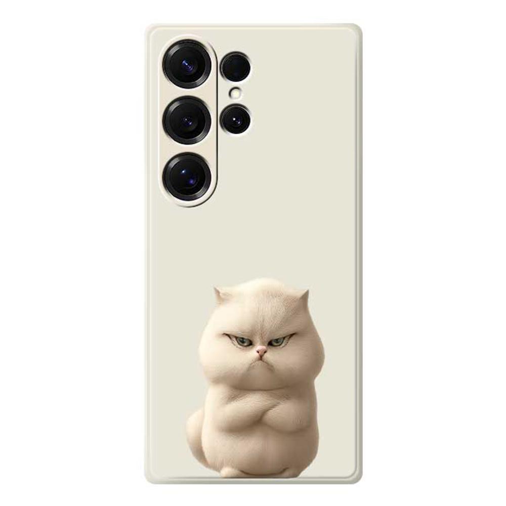 For Samsung Galaxy S25 Ultra Case Angry Cat Pattern Printing Straight Edge TPU Phone Back Cover