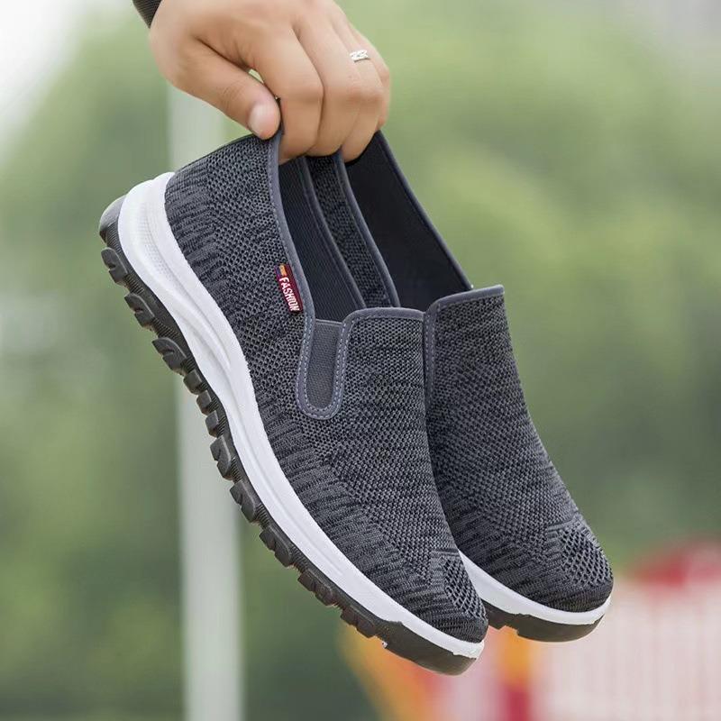 Flying Woven Surface Breathable Casual Single Shoes Spring and Summer Men's Shoes Old Beijing Cloth Shoes Socks Men's Flat Heel Round Head Shoes