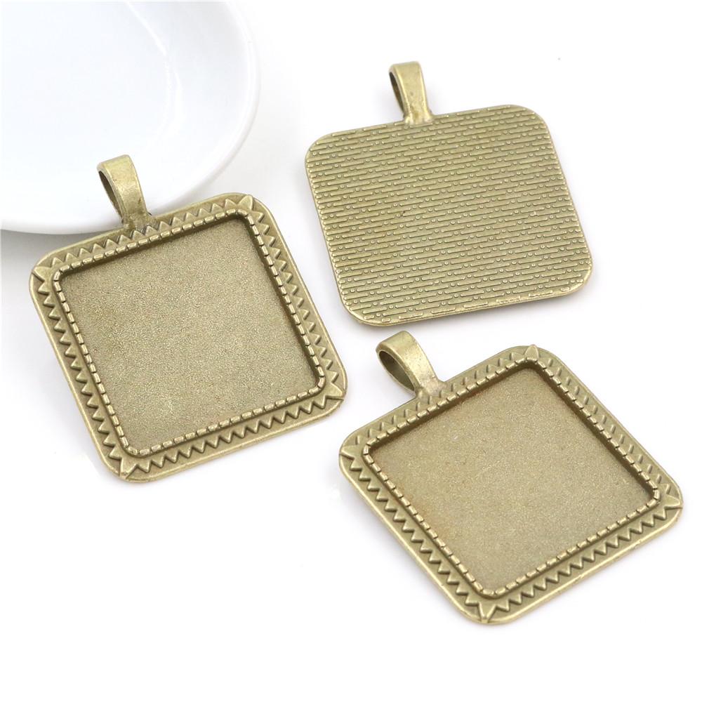 New Fashion 5pcs 25mm Inner Size 7 Colors Plated Square Cabochon Base Setting Charms Pendant,Fit 25mm Square Glass Cabochons