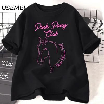 Rosa Pony Club T-Shirt Damen Lässig Cowgirl Pferd Grafik T-Shirt Baumwolle Kurzarm Damenkleidung Damen Oversized T-Shirt