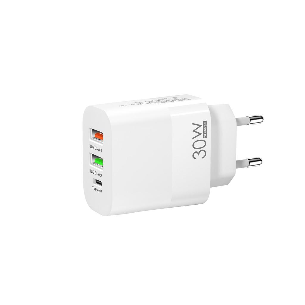 QC3.0 Multi-Port Charger: 2A+C, PD30W, European Standard, Fast Charging, Multi-Protocol
