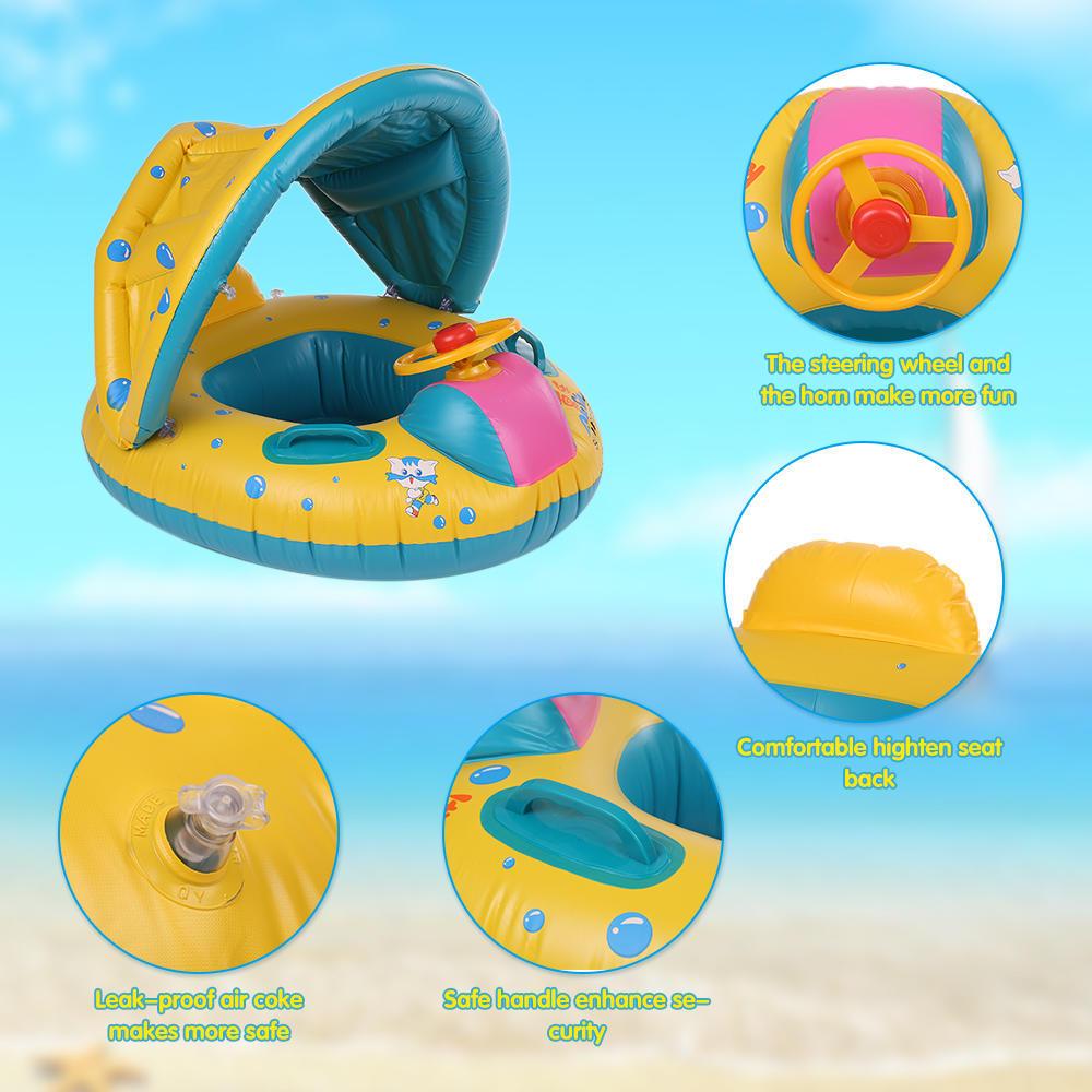 Inflatable Soft Baby Swimming Ring with Detachable Sun Canopy Shade