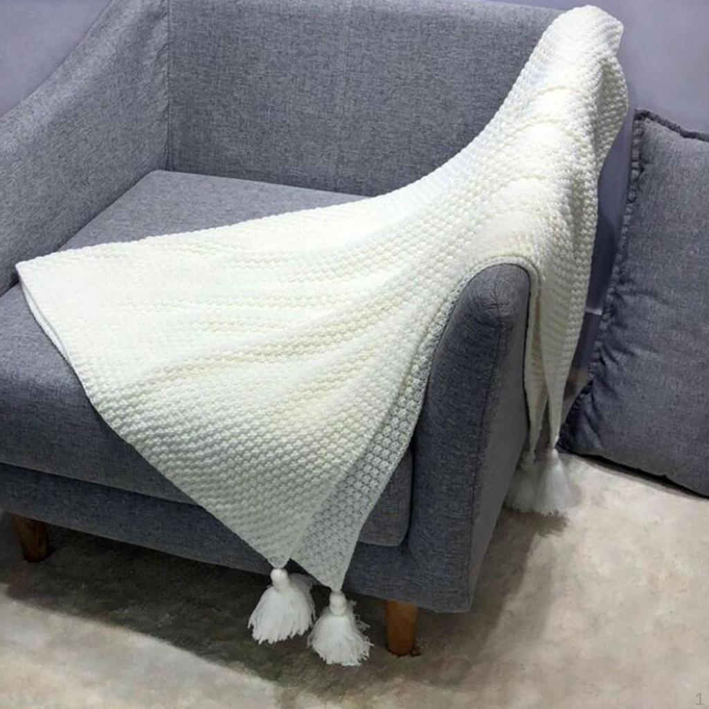 Knitted Throw Blanket Solid Color Tassels Plaid Crib for