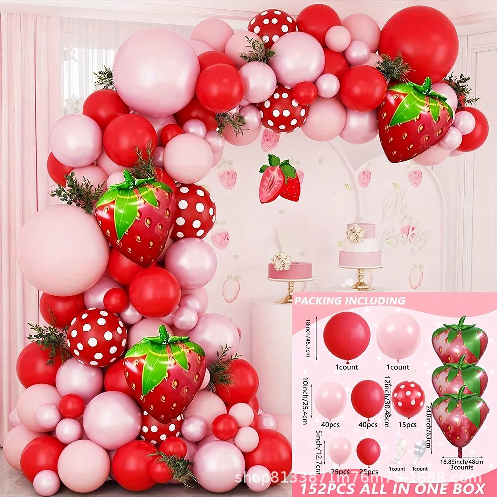Strawberry Balloon Arch Set for Kids' Birthday Party Decoration