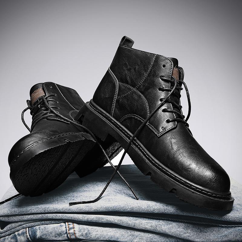 Martin Boots Men's High-top New Leather Boots British Style Casual Leather Shoes Autumn and Winter Student Outdoor Locomotive Boots