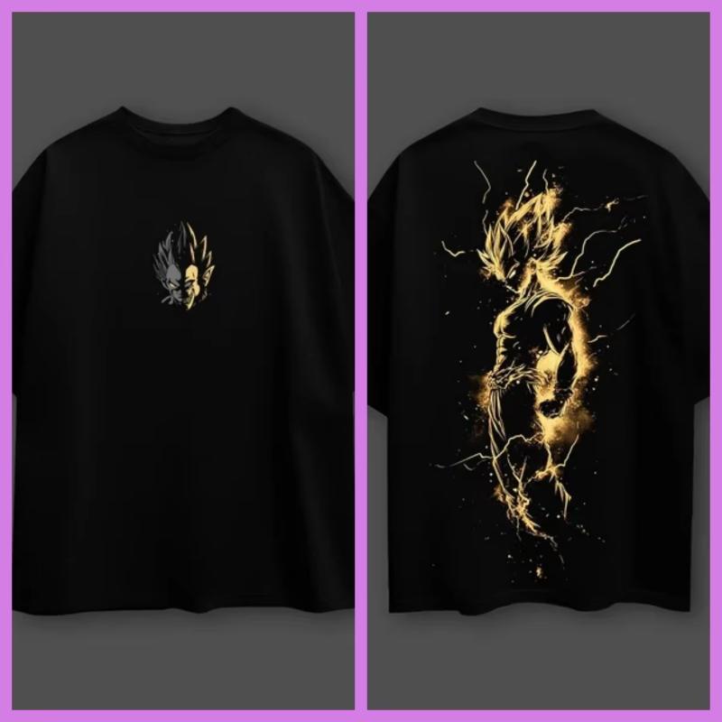 

Dragon Ball Anime Golden Super Saiyan Oversized Cotton Tshirt Men and Women Breathable High Quality Y2K Short Sleeve Summer S