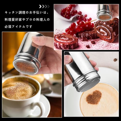 Lot de 2 Shakers à Poudre en Acier Inoxydable, Bouteilles Saupoudreuses, Boîtes à Poudre, Saupoudreuses à Condiments pour Saupoudrer Sucre, Cacao, Café, Chocolat, Poivre, et