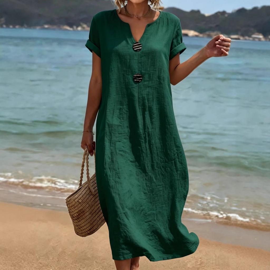 Summer European and American New Seaside Vacation White Women's Casual Solid Color Cotton and Linen Dress Mixed Batch