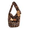 New Cute Plush Bucket Bag Single Shoulder Oblique Span Niche Fashion Design Sense Leopard Print Personalized Portable
