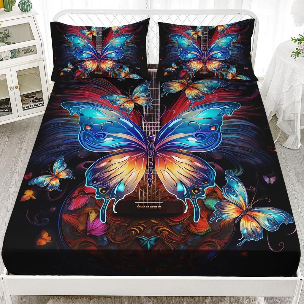 Color Butterfly Pattern Sheet Three-Piece Digital Printed Sheet Bedding Set Adult Children