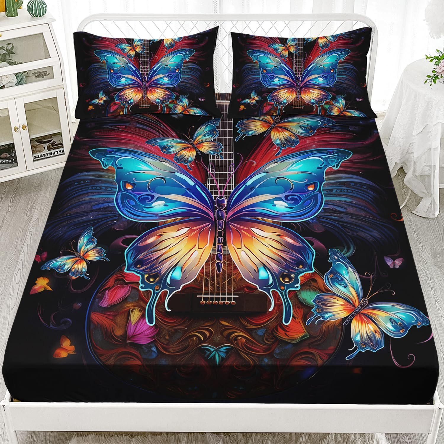 

Color Butterfly Pattern Sheet Three-Piece Digital Printed Sheet Bedding Set Adult Children For more sizes, please consult customer service.