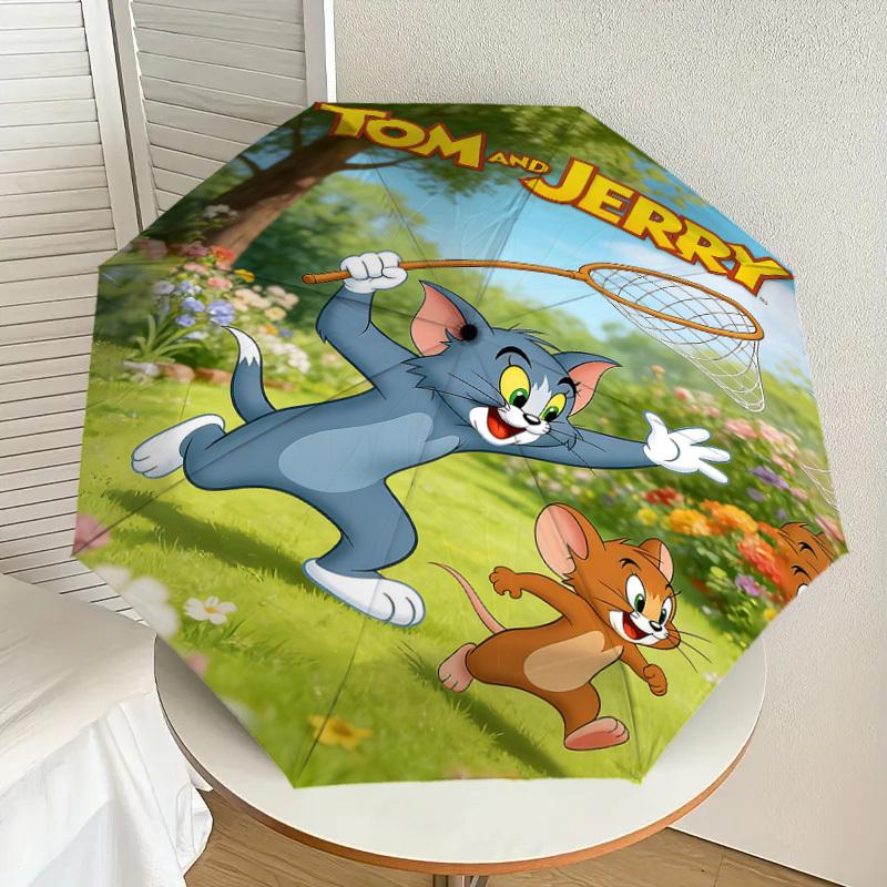 1PC Warner Tom and Jerry Automatic Open/Close Umbrella with Windproof, 106-Rib Sturdy Canopy, Durable Ribs1323A