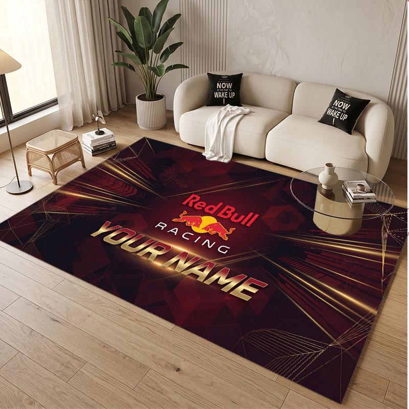 Custom Rug Red Bull Racing Pattern Print Name Text Soft Non‑Slip Floor Carpet for Home Indoor Decoration