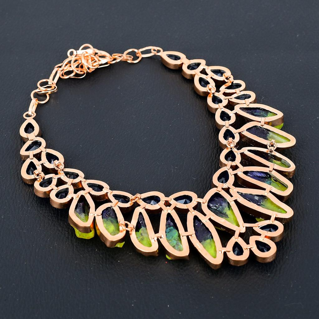 Natural Ametrine, Blue Topaz Gemstone Handmade Copper Gift Necklace 18" N5w26