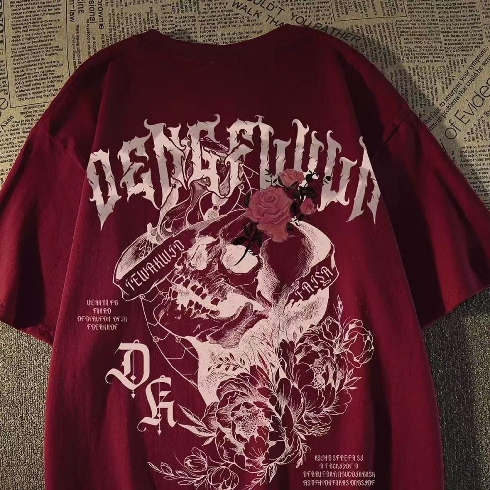 European and American fashion new men's summer skull angel print micro elastic breathable round neck T-shirt outdoor city high s