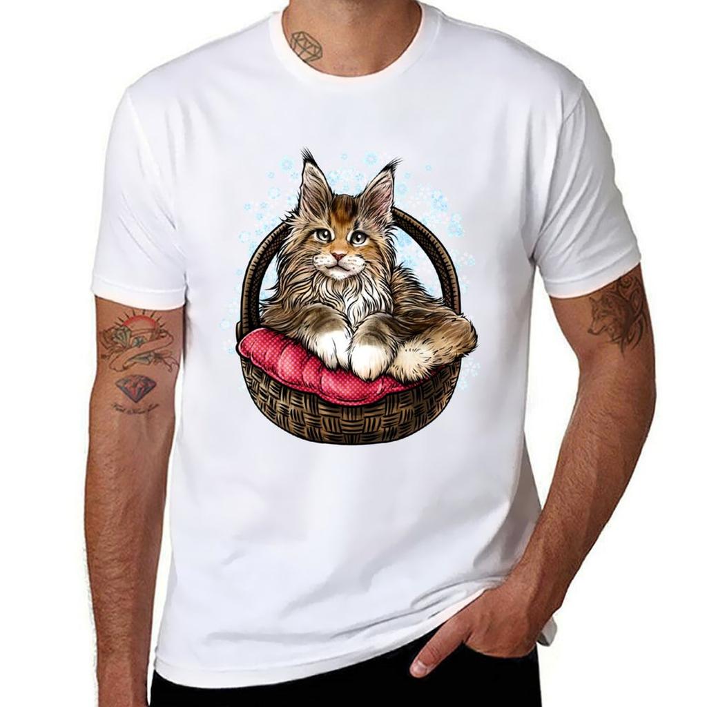 Funny Maine Coon Cat Pet Animal T-Shirt Men T Shirt Cotton 100% Man T Shirt Designer T Shirt for Man 100 Percent Cotton T-Shirt