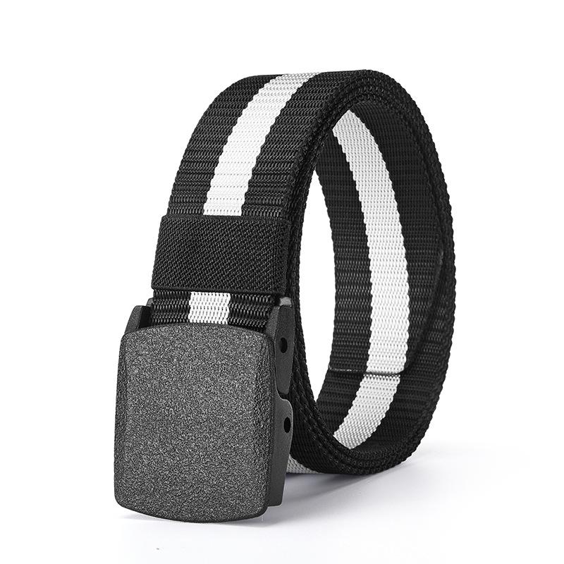 Men's Tactical Canvas & Nylon Woven Belt with Leather Trim - Elastic and High-End Accessory