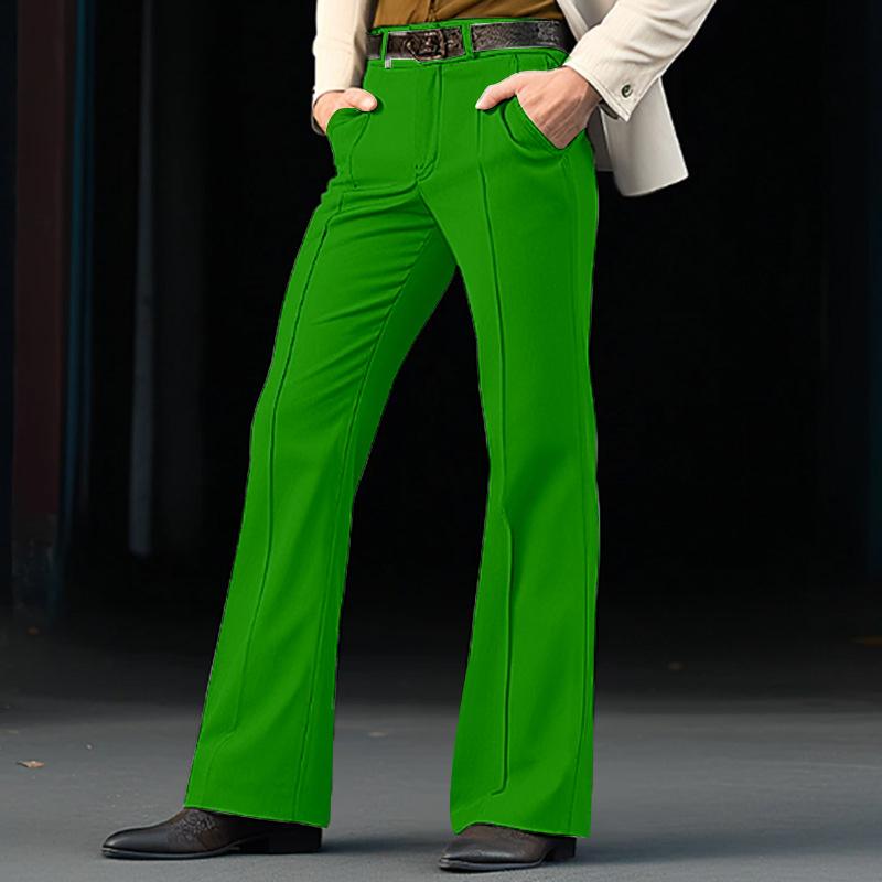 Vintage Men's Bell-Bottom Solid Color Flared Trousers Spring Autumn Casual Pleated Suit Pants Men Stylish Slim Elastic Trousers