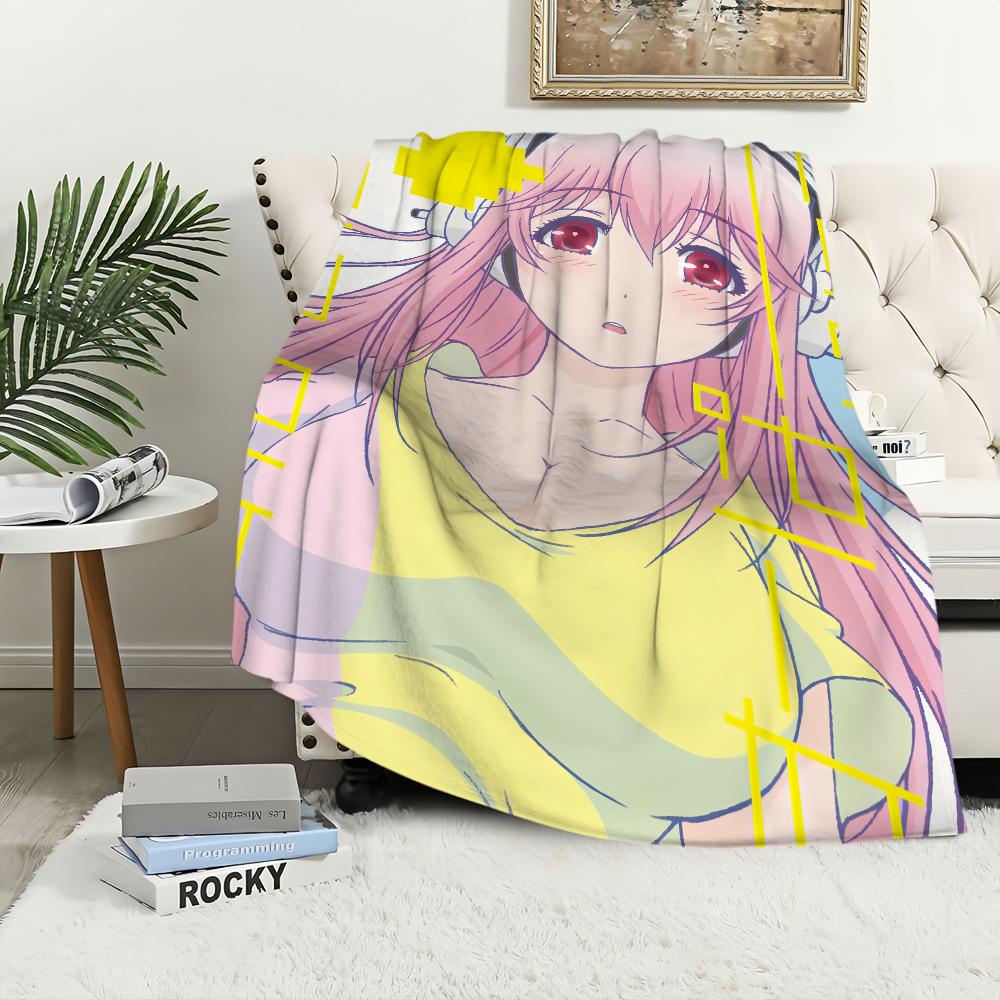 Cute Anime Super S-Sonico Girl Blanket Plush Nap Sofa Rug for Living Room Warm Office Bedroom Birthday Home Travel Kid Gifts