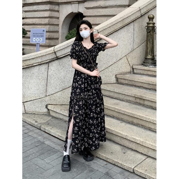 

Женское платье А-силуэта с цветочным принтом, квадратным вырезом и отделкой на талии, весна-лето 2024 Small