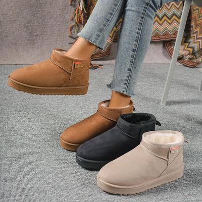 Damen Übergröße Schneestiefel Lässige Kurze Schaft Flache Sohle Fellfleece Martin Stiefel Baumwollschuhe 36-44