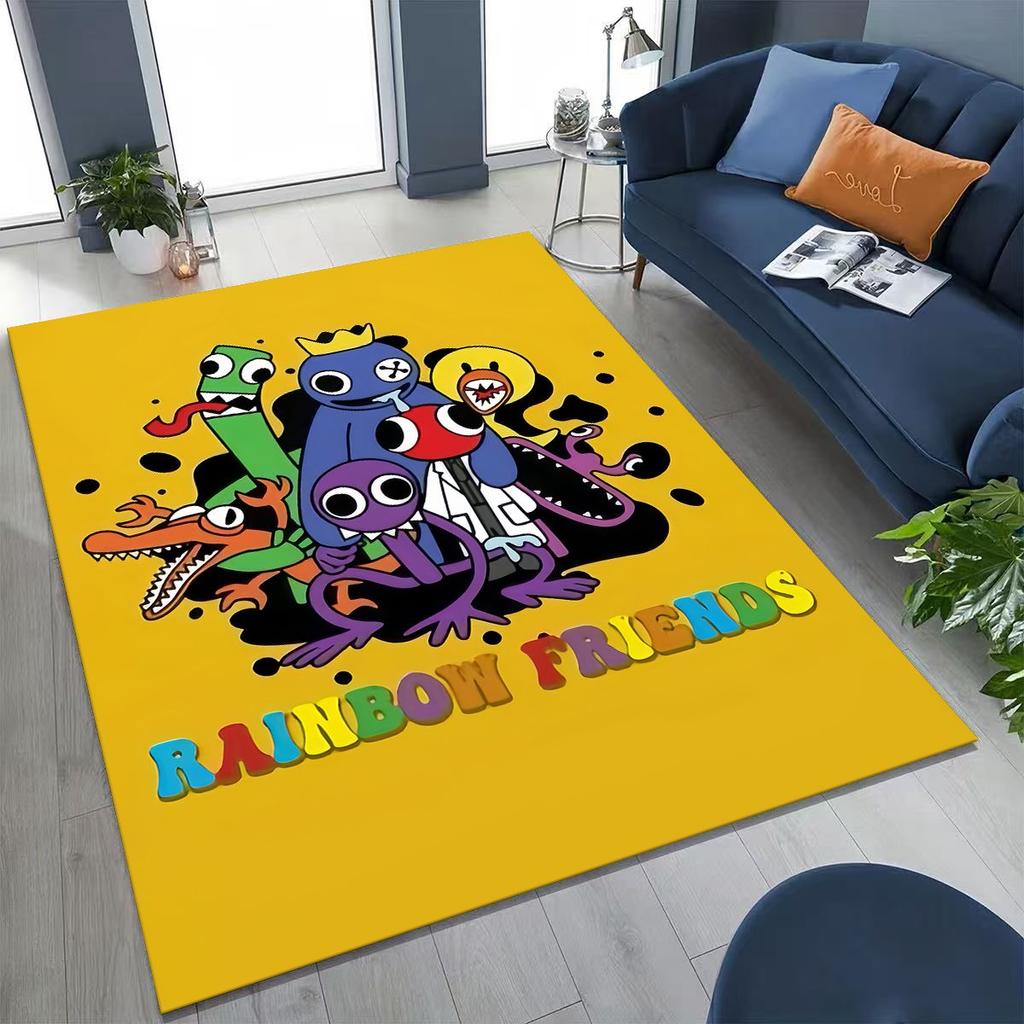 Spiel 3D R-Rainbow F-Friends Cartoon Kunst Teppich für Schlafzimmer Wohnzimmer Sofa Zuhause Fußmatte Dekor,Große rutschfeste Kinderspiel-Bodenmatte