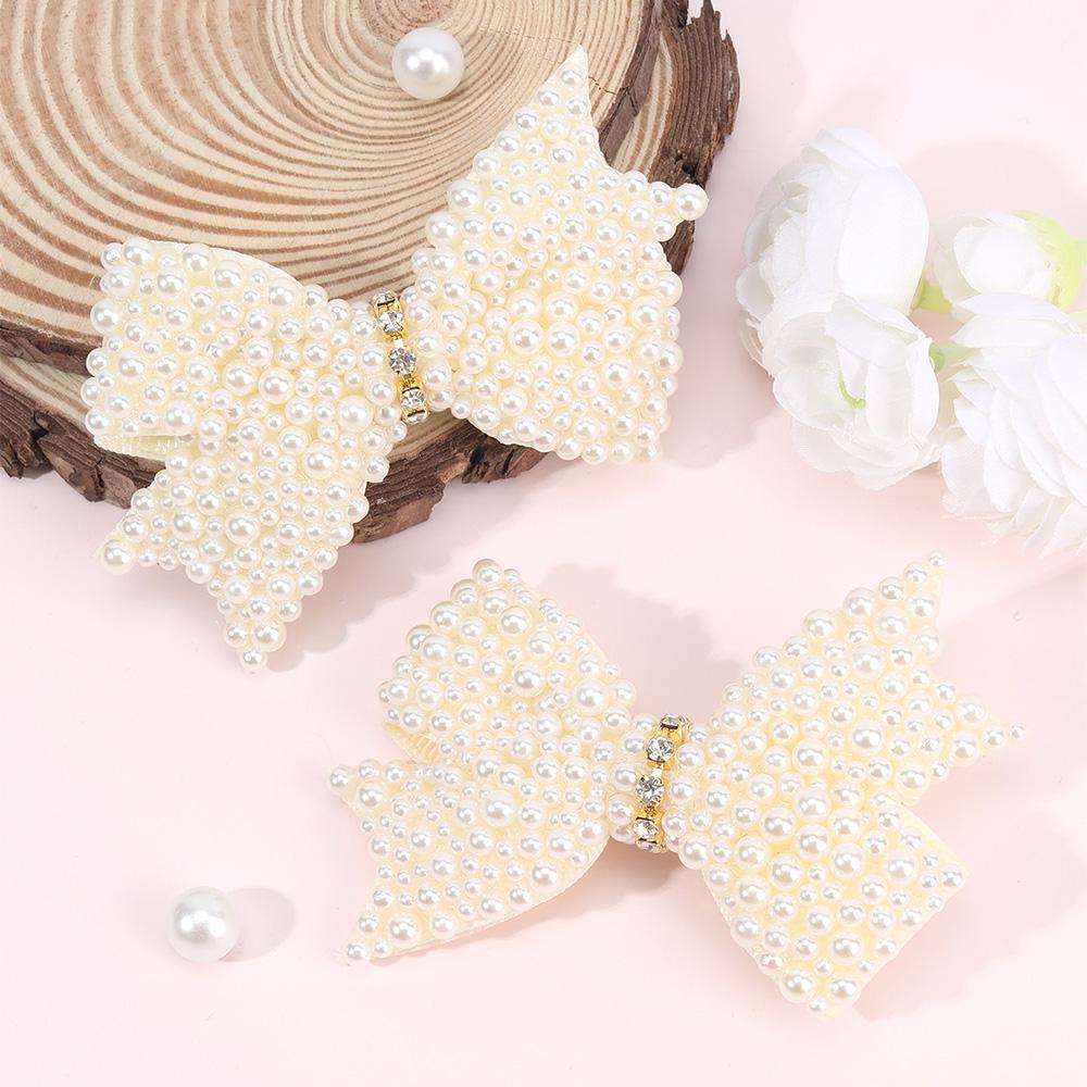 2Pcs Popular Pearls Bow Hair Clips Korean Style Hairpins Elegant Sweet Rhinestone Barrette For Girls Kids Headdress Accessories