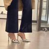 Kadın Kristal Yüksek Topuklu Slingback Sivri Burun Gümüş Topuklu Ayakkabılar Moda Lüks Markalar İnce Topuklu Sandaletler Metalik Parti Günlük Ayakkabılar