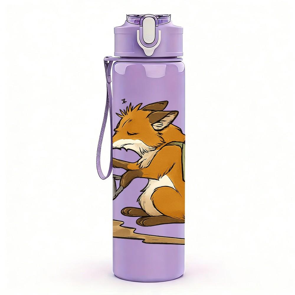 1PC Fox Digging Hole Cartoon 750ml Color Plastic Sports Water Bottle Leakproof Flip Straw Lid Suitable for Sports Office Home Use