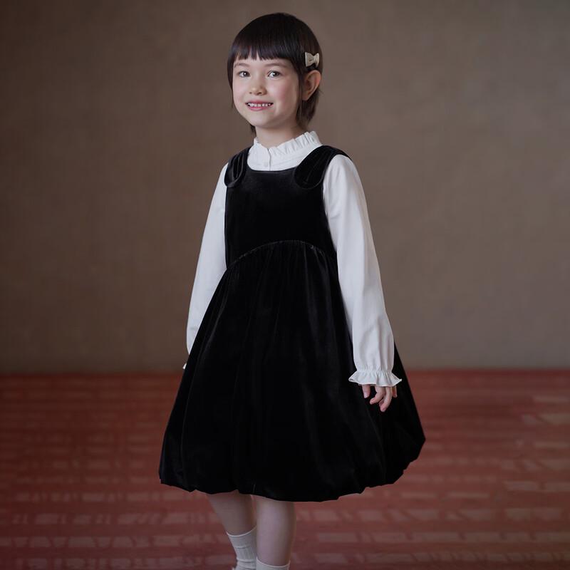 Girls  Black Velvet Princess Vest Dress 140