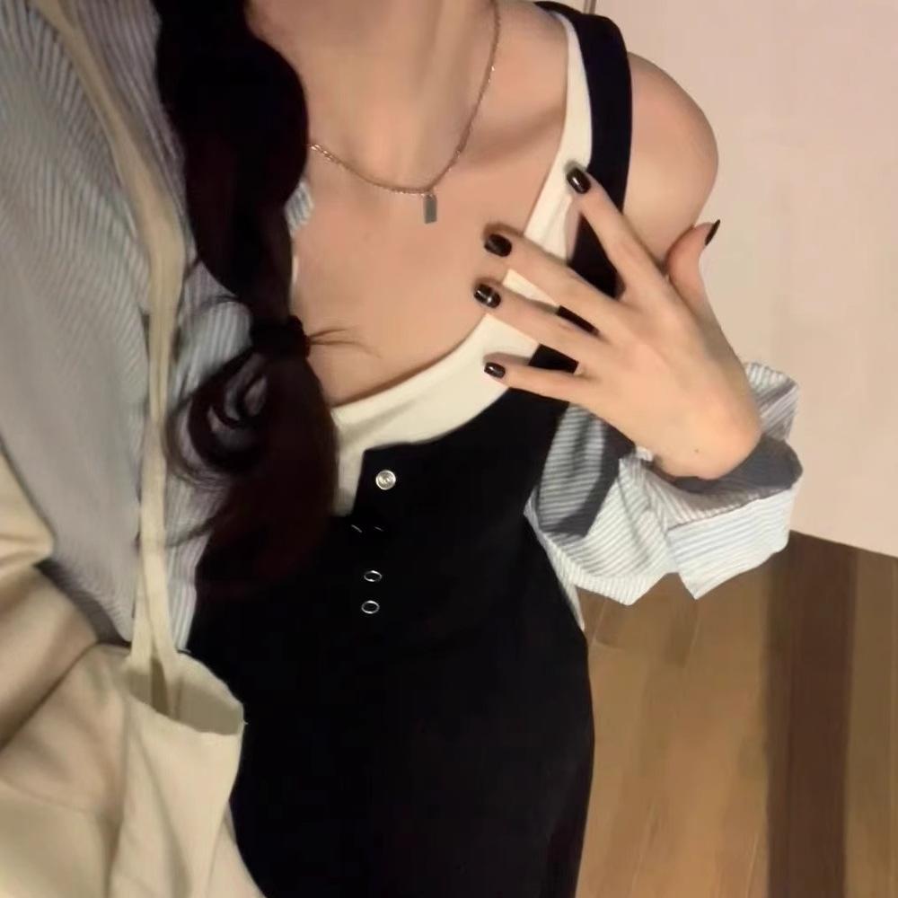 Fake two-piece black suspender dress children's summer 2026 new pear-shaped figure French temperament vest long dress