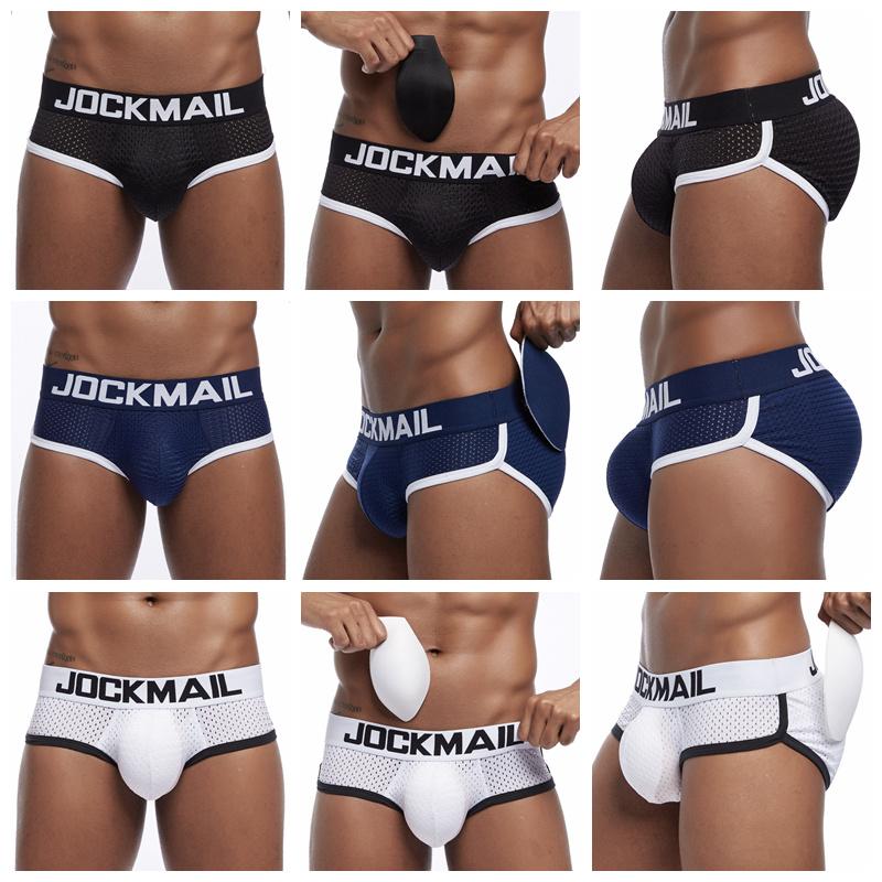 Briefs JOCKMAIL Removable Front and Back Sponge Padded Men's Briefs Breathable Mesh Material Ground Low Waist Fashion Sports Hip Adjustment Underwear