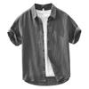Summer Cotton Linen Short Sleeve Retro Casual Shirt with Turn-Down Collar