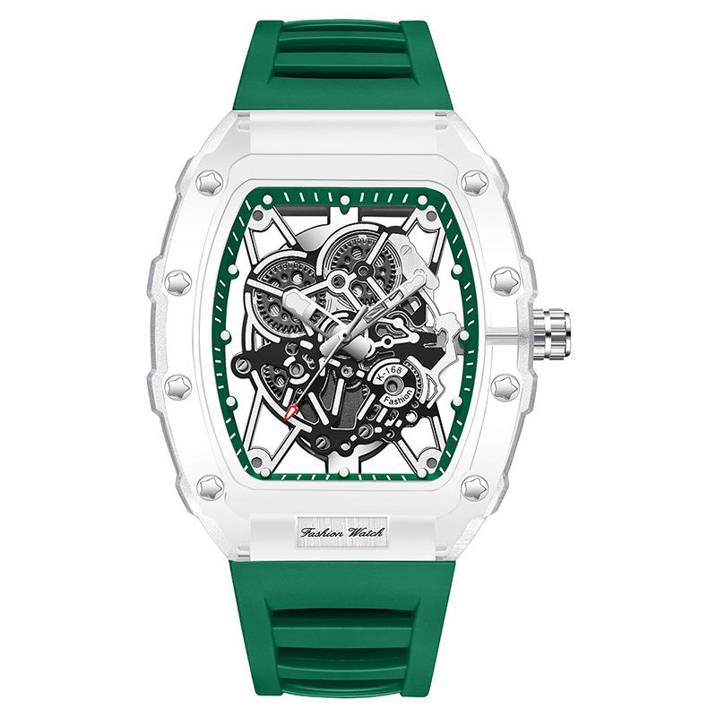 

Новые прозрачные часы в форме бочки, модные мужские часы, полые кварцевые часы, водонепроницаемые мужские часы