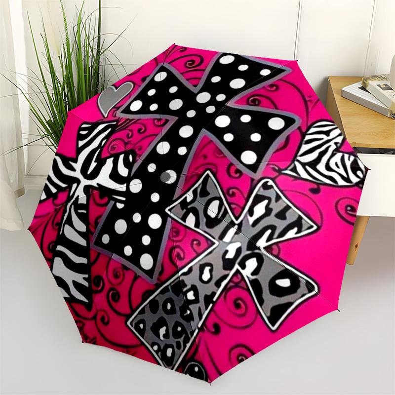 

1pc Crosses with Zebra Print Umbrella with Plastic Handle,Suitable for All Seasons Home Travel Outdoor UmbrellaM1360