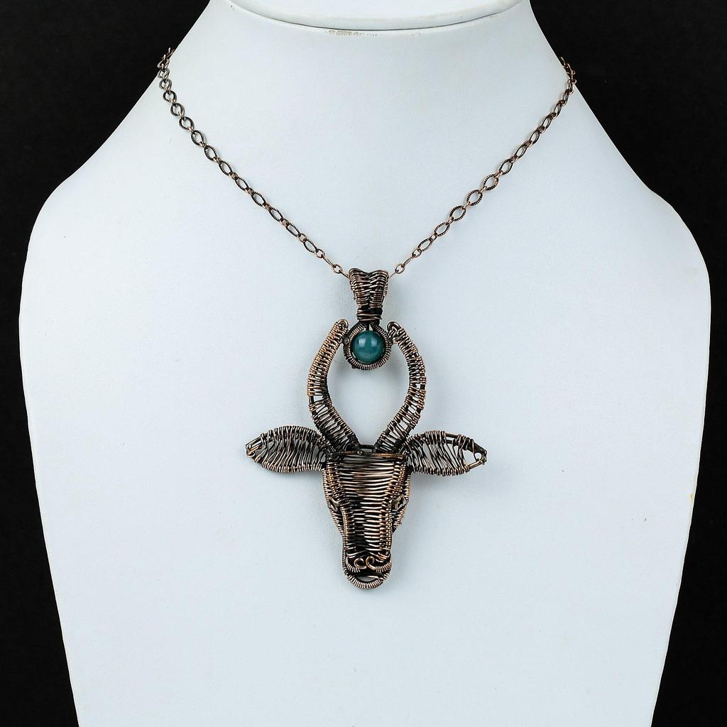 Apatite Pendant Copper Wire Wrapped Gemstone Pendant Handmade Bull Face Pendant Designer Copper Jewelry Gift For Women Wire Wrapping Jewelry