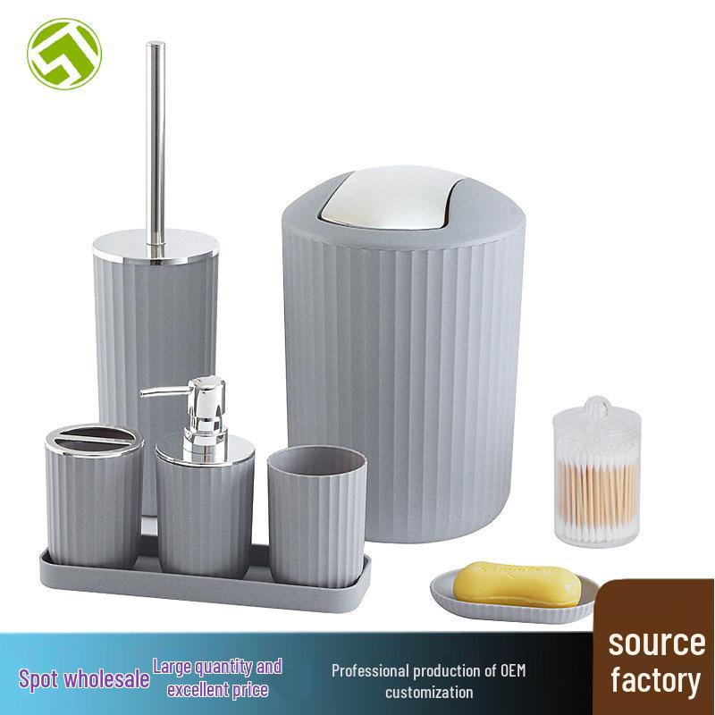 Juego de Baño Nórdico de Ocho Piezas: Portacepillos de dientes, Vaso para enjuague bucal, Kit de aseo, Accesorios para el hogar.