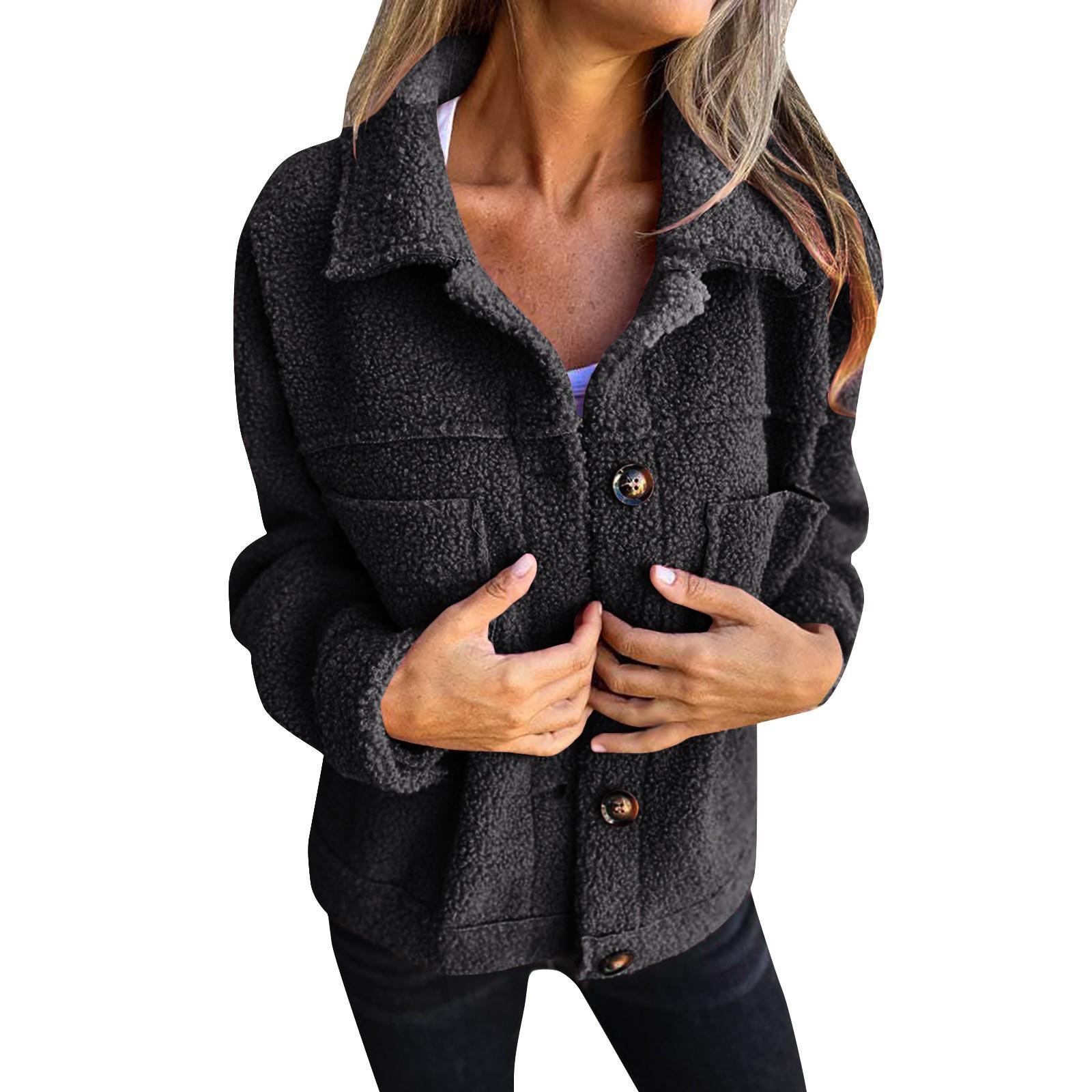 

Женские куртки осенние повседневные ветровки пальто куртка верхняя одежда с карманами пальто с длинным рукавом повседневная куртка L чёрный