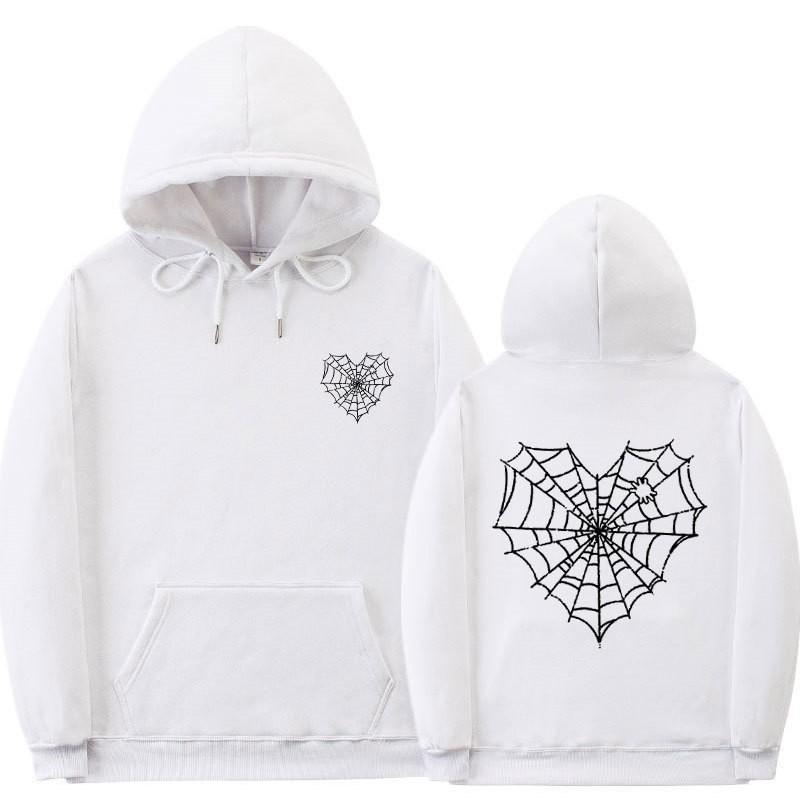 Gothic Spiderweb Print Hooded Sweatshirt Unisex Oversized Pullover With Ribbed Hem Fall