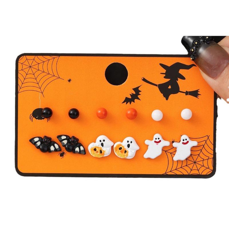 Hot Sale Halloween Stud Earrings Combination Cartoon Funny Pumpkin Head Ghost Bat Element Stud Earrings Set