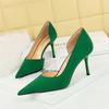 Office Women Suede Pumps Side Hollow High Heel Shoes New Wedding Party Red Green Shallow Mouth Pointed Toe Stiletto