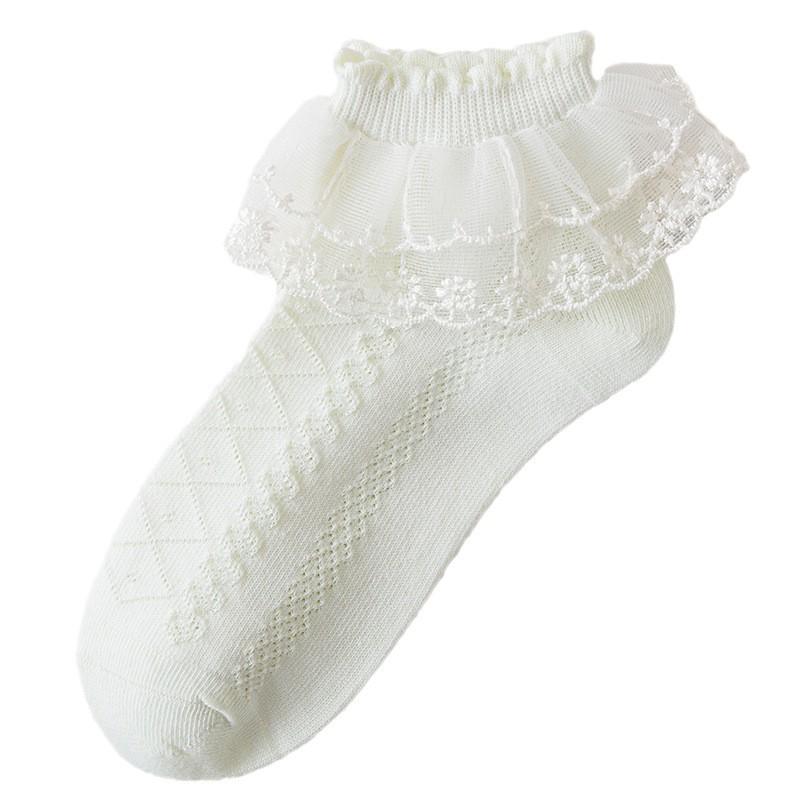 Girls Lace Trim Socks Thin White Dance Princess Kids Toddler Baby Latin
