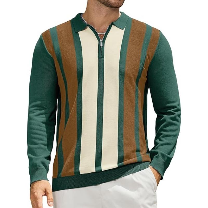 Men's Zipper Long Sleeve 2025 Fashionable Casual Polo Shirt with Flip Collar and Digital Printing for Spring