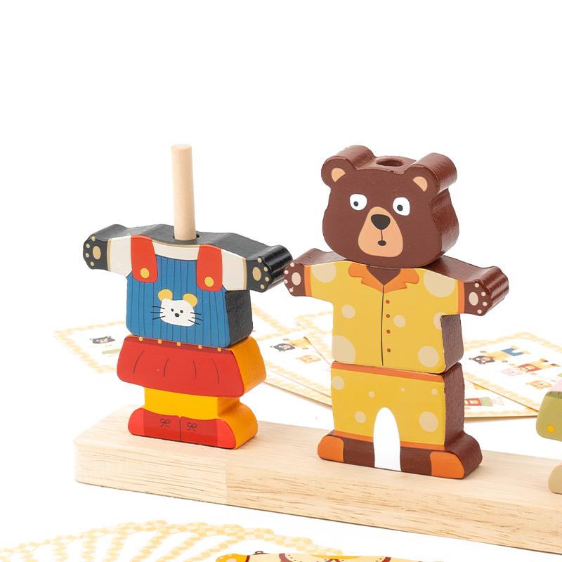 Wooden Animal Dress-Up Puzzle Blocks – Dress Up And Matching Game To Train Fine Motor Skills Focus And Hand-Eye Coordination