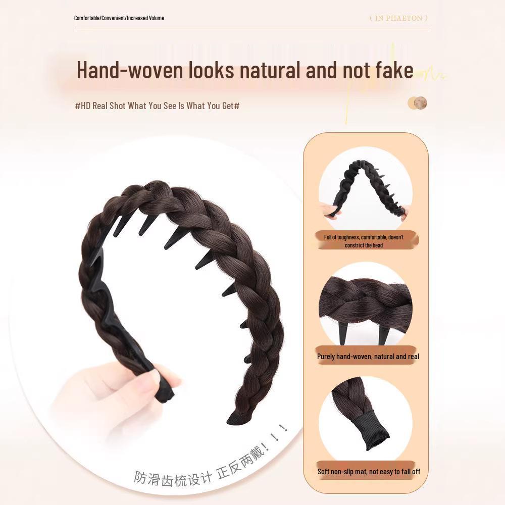 Korean Style Braided Non-Slip Wig Headband - High Volume Forest Design Hair Accessory