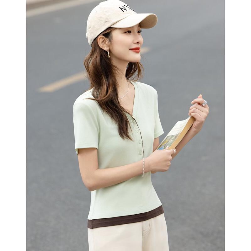 Women's V-Neck Color Block T-Shirt