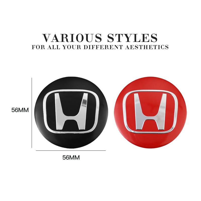 56MM 4Pcs Car Emblem Wheel Hub Center Cap Sticker Rim Badge Cover For Honda Stepwgn Prelude Odyssey Vezel FIT CRV CRZ CRX Accord