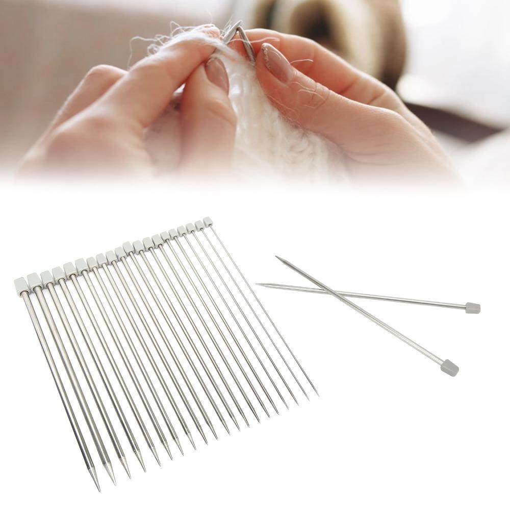 22 Pcs 25cm Length Straight Single Pointed Needles Metal Knitting Needles For Socks Knitting