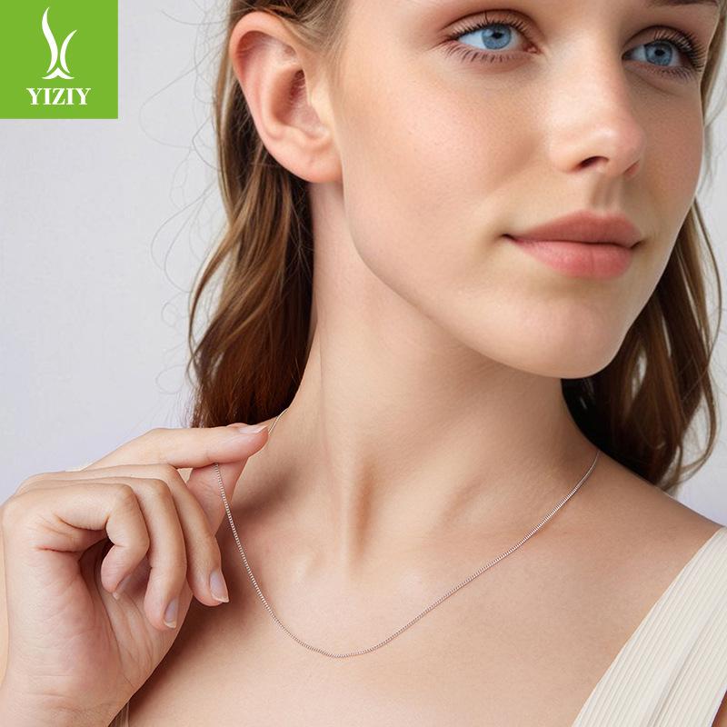 Simple S925 Sterling Silver Basic Side Chain Necklace Stylish Versatile Plain Silver Collarbone Chain