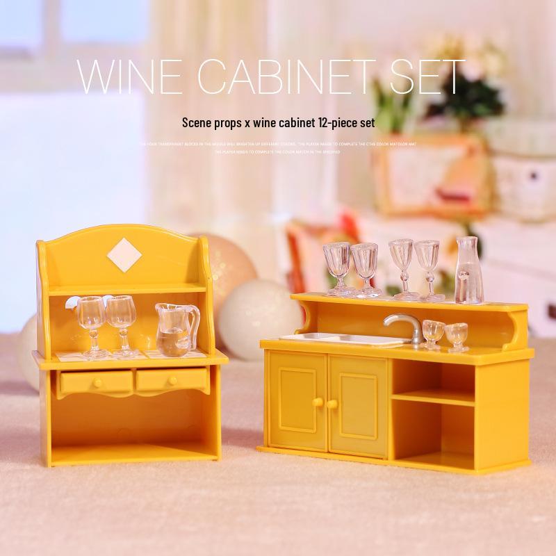 Mini Dollhouse Accessories: Bedroom & Kitchen Play Furniture Set